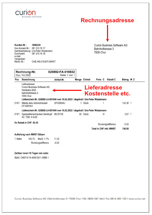 Dank Curion Adressverwaltung können mehrere Adressen erfasst werden