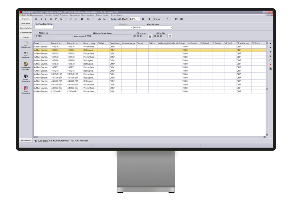 Konditionsbearbeitung Rabatte in curionERP